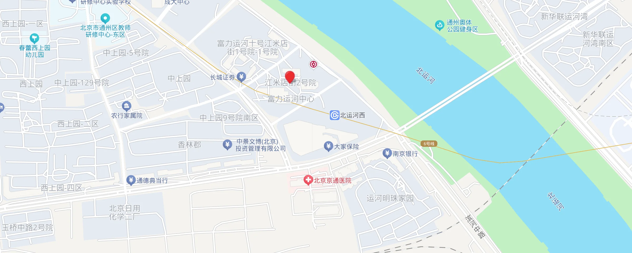 北京诚立资产评估有限公司位置示意图：北京市通州区富力中心B01座2单元2705室，位于北运河西站一带
